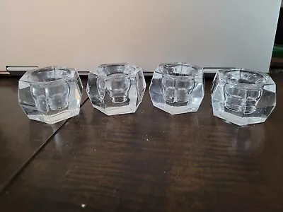 Vintage Crystal Tapered Candle Holders Hexagonal Shape-Set Of 4 • $19.95