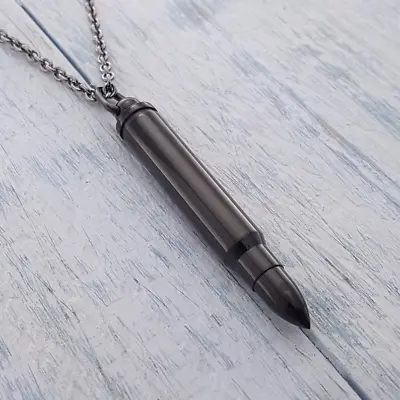 Handmade Black Rifle Bullet Cremation Urn Stainless Steel Pendant Necklace Gift • $32.34