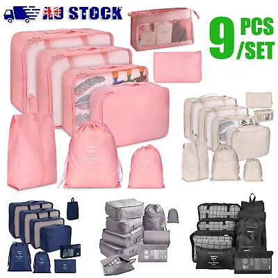 $18.95 • Buy 9PCS Packing Cubes Travel Pouches Luggage Organiser Clothes Suitcase Storage Bag