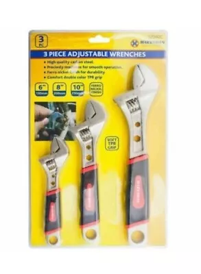 3pc Adjustable Spanner Pipe Wrench Set 6  8  10  150mm 200mm 250mm Comfort Grip • £7.99