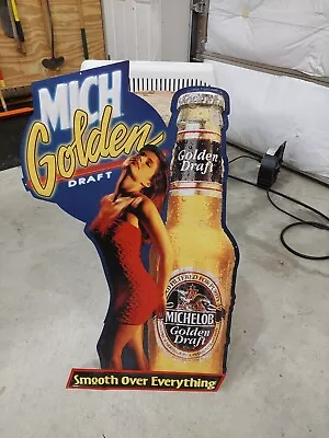 Michelob Golden Draft Sexy Girl Metal Tin Tacker Bar Pub Beer Sign 1993 • $60