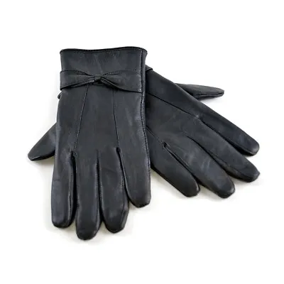 Ladies Leather Gloves With Bow Soft Warm Winter Lined Dress Gloves 7 Colours • £6.99