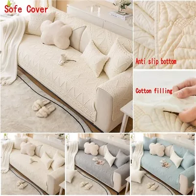 Non-slip Cotton Quilted Sofa Cover Beige 1/2/3/4 Seater L-shaped Couch Cover • $19.67