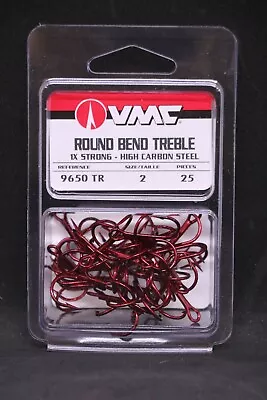 VMC 9650TR Tin Red Treble Hooks - Size 2 - Pack Of 25 - 9650 Carbon Hooks • $7.19