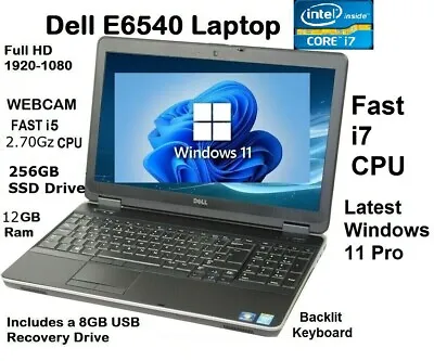 Dell E6540 Fast I7 512GB SSD  12GB Laptop Office Full-HD Backlit New-WINDOWS 11 • £308.95
