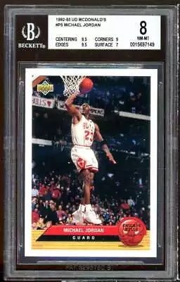 Michael Jordan Card 1992-93 Upper Deck McDonald's #P5 BGS 8 (9.5 9 9.5 7) • $25