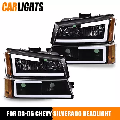 Clear Black LED DRL Headlights Bumper Lamps Fit For Silverado Avalanche 03-07 • $86.60