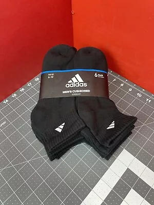 Adidas Men's Socks Crew Aeroready Full Cushioned 6 Pair Black Shoe Size L 6-12 • $20.36