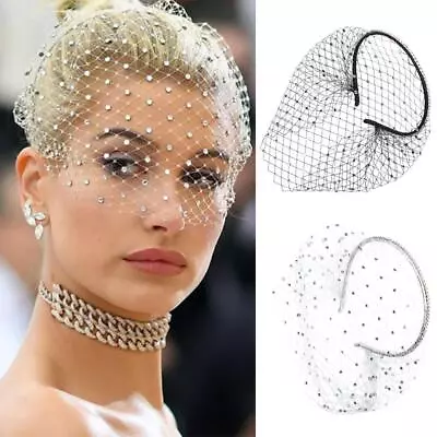 Birdcage Veil Blusher White Headband Veil For Bridal Hair Black Face Net Mask • £6.91