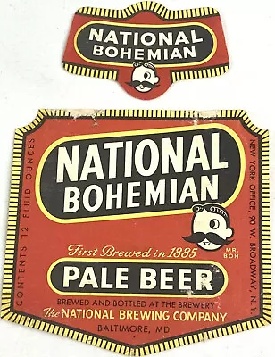 Vintage Bohemian National Brewing Beer Label Baltimore Maryland Mr BOH Neckband • $9.95