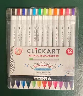 Zebra ClickArt Retractable Marker Pens 12 Colors 0.6mm Bullet Point Felt Tip NEW • $10.95
