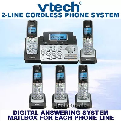 Vtech Ds6151 Dect 6.0 2-line Cordless Phone + 4 Cordless Handsets - New • $229.95