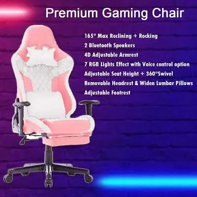 $309 • Buy 7 RGB Lights Bluetooth Speaker Gaming Chair Ergonomic Racing Chair 165° Reclinin