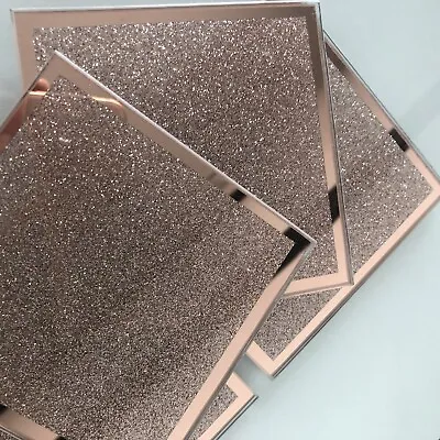 £8.99 • Buy Rose Gold Sparkly Glass Cup Mug Coasters Set Of 4 Glamorous House Bling
