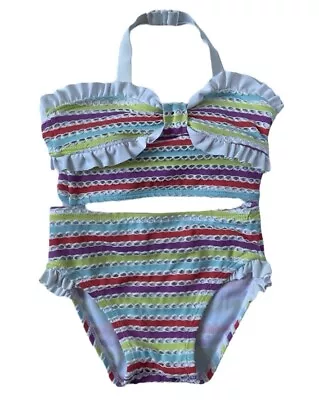 Janie And Jack Eyelet Stripe Bikini NWOT 12-18 Mos Ruffle 2 Piece Swim Suit • $16.91