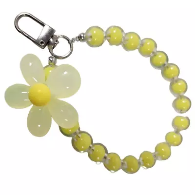 NEW Yellow Flower Acrylic Beaded Wristlet Bag Charm Easy Open Clasp Keychain • $8