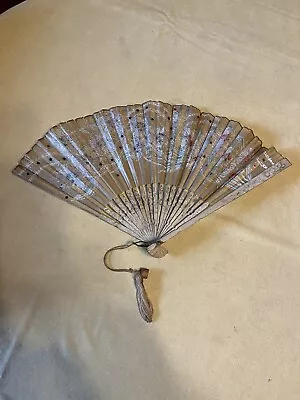 VTG Folding Wood Paper Hand Fan  And Flowers • $5