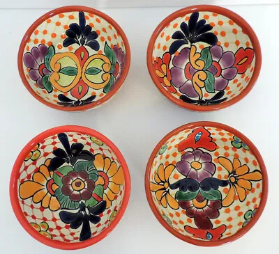 $59.99 • Buy 4 Mexican Pottery Bowls Hand Painted Made In Mexico Folk Art