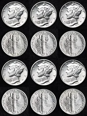 1940 1941 1942 1943 1944 1945 Mercury Silver Dime Nice AU 6 Coin Lot FREE S/H • $53.99