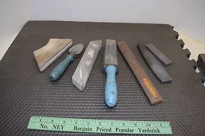 VINTAGE HONE SHARPENING STONES Round LOT Carborundum Razor Knife AXE Tool • $19.99