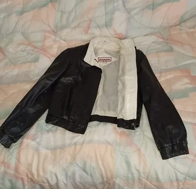 Vintage Foxmoor Womens Black Leather Button Front Biker Jacket SIZE SMALL S • $28