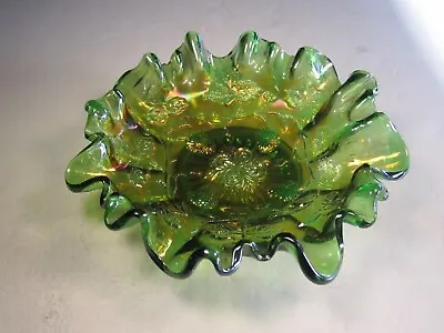VTG Millersburg Radium Green Blackberry Wreath 3 In 1 Edge Carnival Glass Bowl • $35
