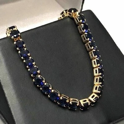 $399.99 • Buy 15 Ct Round Simulated Blue Sapphire Tennis Pretty Bracelet 14k Yellow Gold Over
