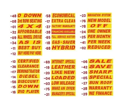 Car Dealer Slogan Window Stickers Red And Yellow *new Slogans*** • $3.99