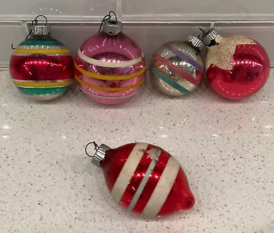 Lot Of 5 Christmas Vintage Glass Ball Ornaments Shiny Brite USA Mica Stripes • $22.99