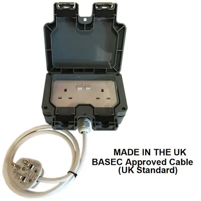 Outdoor IP66 Garden Extension Lead Socket Box IP66 Rated 1m To 25m White Cable • £15