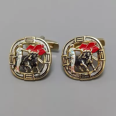 Vintage Spanish Damascene Toledo Matador Bull Fighting Cufflinks Gold Tone • £15