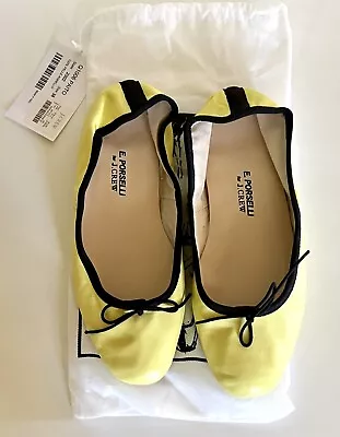 E. Porselli For J. Crew Yellow Lambskin Leather Ballet Flats With Black Trim • $200