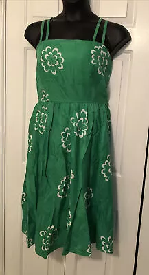 Vtg Malia Sundress Double Strap Green 100% Cotton Size 14 Hawaii 1 Pocket • $64.99