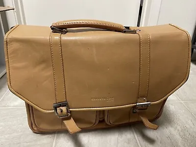 Kenneth Cole Golden Tan Leather New York Briefcase/Messenger Strap Bag Laptop • $49.95