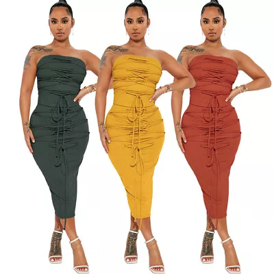 Stylish New Women Off Shoulder Bandage Solid Patchwork Bodycon Club Party Dress • $26.29