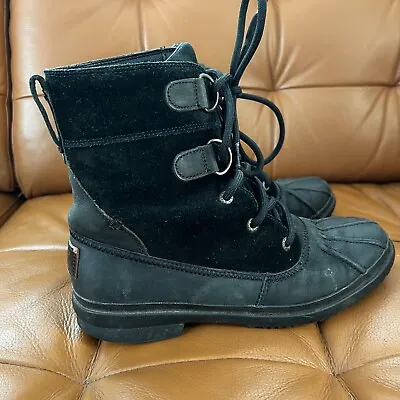 UGG Duck Boots Womens 7 Black Azaria Suede Lace Up Ankle Top 1017380 Winter • $33.71