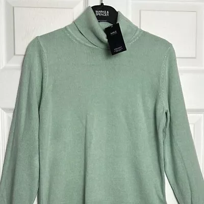 M&S Ladies Jumper Soft Blue High Roll Neck Stay Soft Knit BNWT Marks Polo • £12.95