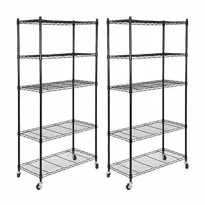 Set Of 2 Wire Tier 5Layer Shelving Space Storage Rolling W/Casters Home Organize • $106.58