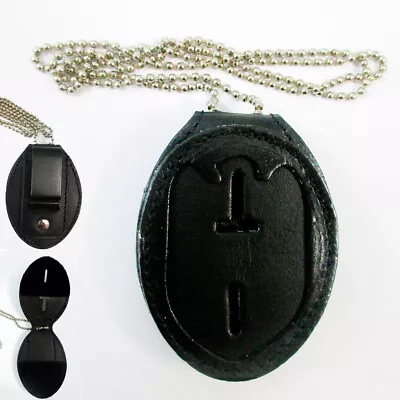 $23.99 • Buy Leather Badge Neck Chain Belt Clip Holder Police Detective Law Enforcement New !