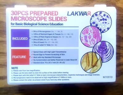 NEW LAKWA 30pc Glass Prepared Microscope Slides W Insect Animals Human Specimens • $17.99