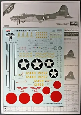 Academy 1/72nd Scale USAAF B-17E - Decals & Directions From Kit No. 12533 • $11.19