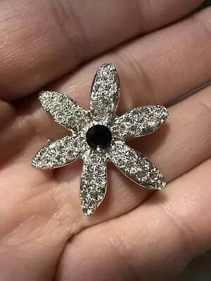 Vintage Brooch Clear Rhinestone With Black Rhinstone Center • $10