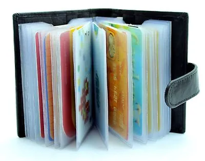 £4.98 • Buy Genuine Leather Credit Card Holder Wallet 20 Plastic Pockets-4 Further Card Slot