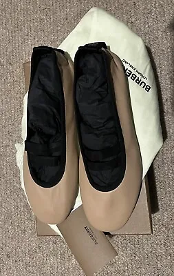 Burberry Cream/tan/beige And Black Leather Ballet Pumps Size 40 7 Dust Bag Box • £150