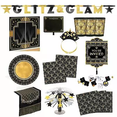 Geometric Gold 20s Gatsby Flapper Hollywood VIP NYE Party Tableware Partyware UK • £6.57