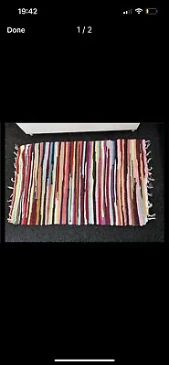 Handmade Flatwoven Multicoloured Rag Rug Boho Chic 100% Recycled • £5