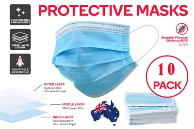 Disposable Face Mask 10pk Anti Flu Dust 3 Layer Masks Protective IN STOCK • $4.99