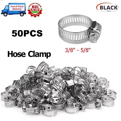 50pcs HOSE CLAMPS 3/8  - 5/8  Adjustable Steel Band Worm Clip Universal 304SS • $14