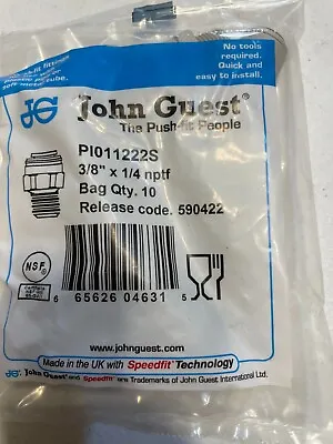 John Guest Pi011222s Male Connector 3/8  X 1/4  Npt Bag Of 10 Nib • $17.99