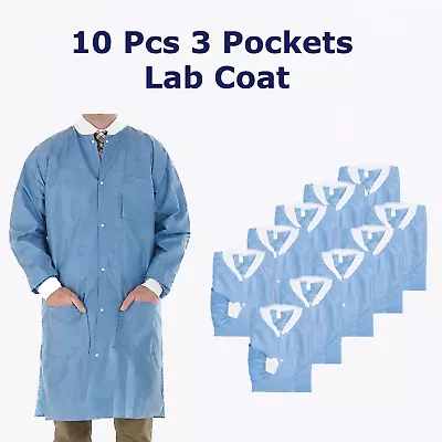 10 Pcs Medical Dental Disposable Lab Coat Gown 3 Pockets Blue S M L XL • $25.99